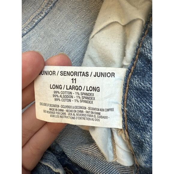 Y2K LEI Sophia Junior Sz 11 Hiphugger Denim Bootcut Flare Embroidered pockets - Picture 4 of 8